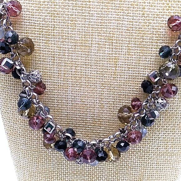 LOFT Acrylic Cluster Beaded Collar Necklace Silver-tone Chain - Picture 2 of 16